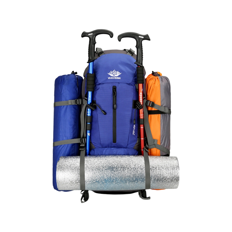 Mochila de montanhismo profissional de nylon de grande capacidade, mochila de montanhismo esportiva multifuncional de ombro duplo
